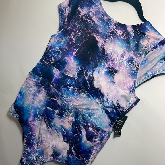 Torrid ACTIVE SWIM SCOOP BACK ONE-PIECE - OCEAN PRINT BLUE - Picture 7 of 11